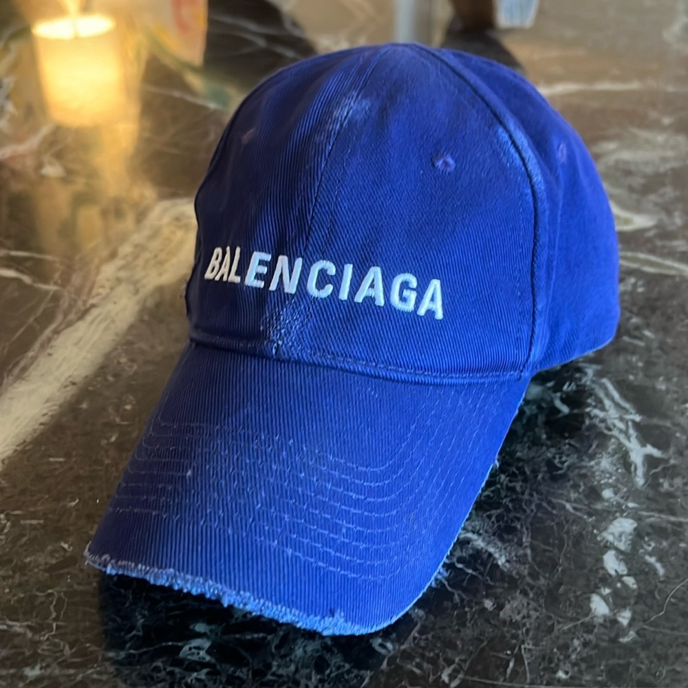BALENCIAGA Distressed Blue Baseball Hat